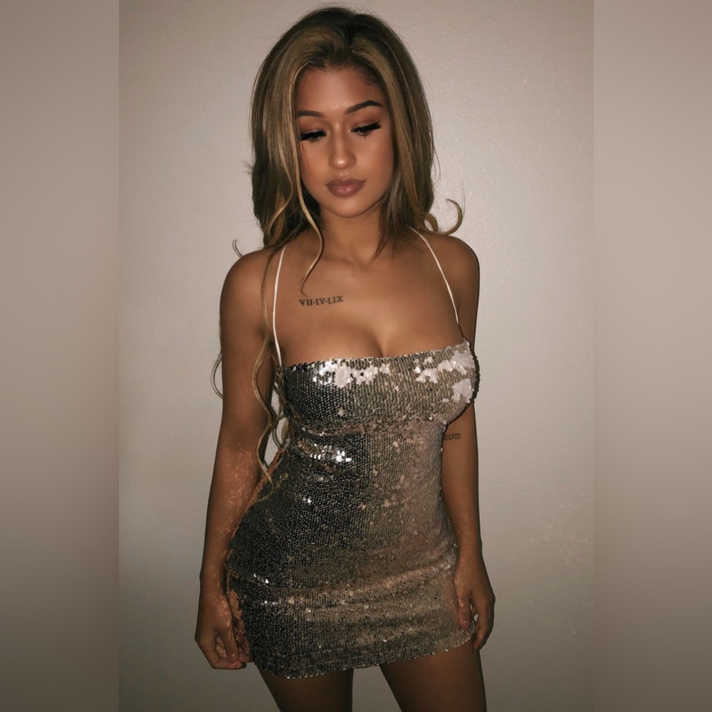 OOTDFash Gold Cream Sequin Mini Dress